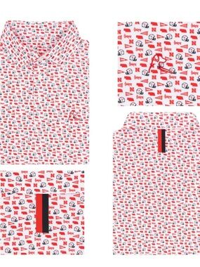 Rhoback Men's Red and White Allover Logo Polo - University of Nebraska